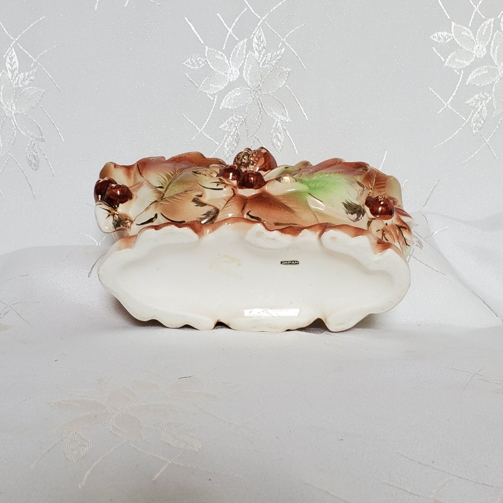 Vintage Autumn Leaves Cookie Candie Bowl Glazed Ceramic Rare Japan Home Decor - Picture 11 of 12